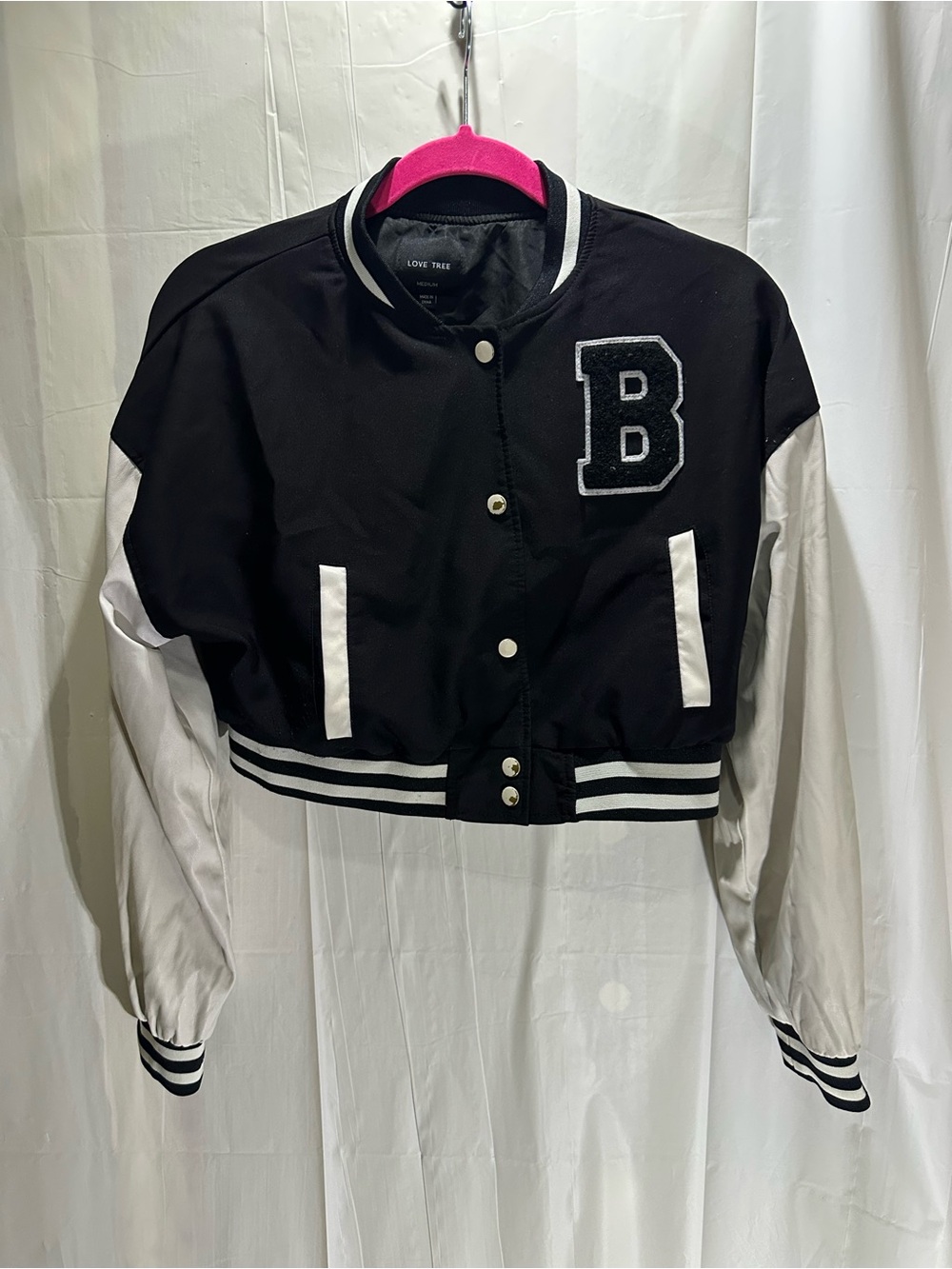 Love Tree Women's M  Black White Varsity Jacket Letter Snap Closure